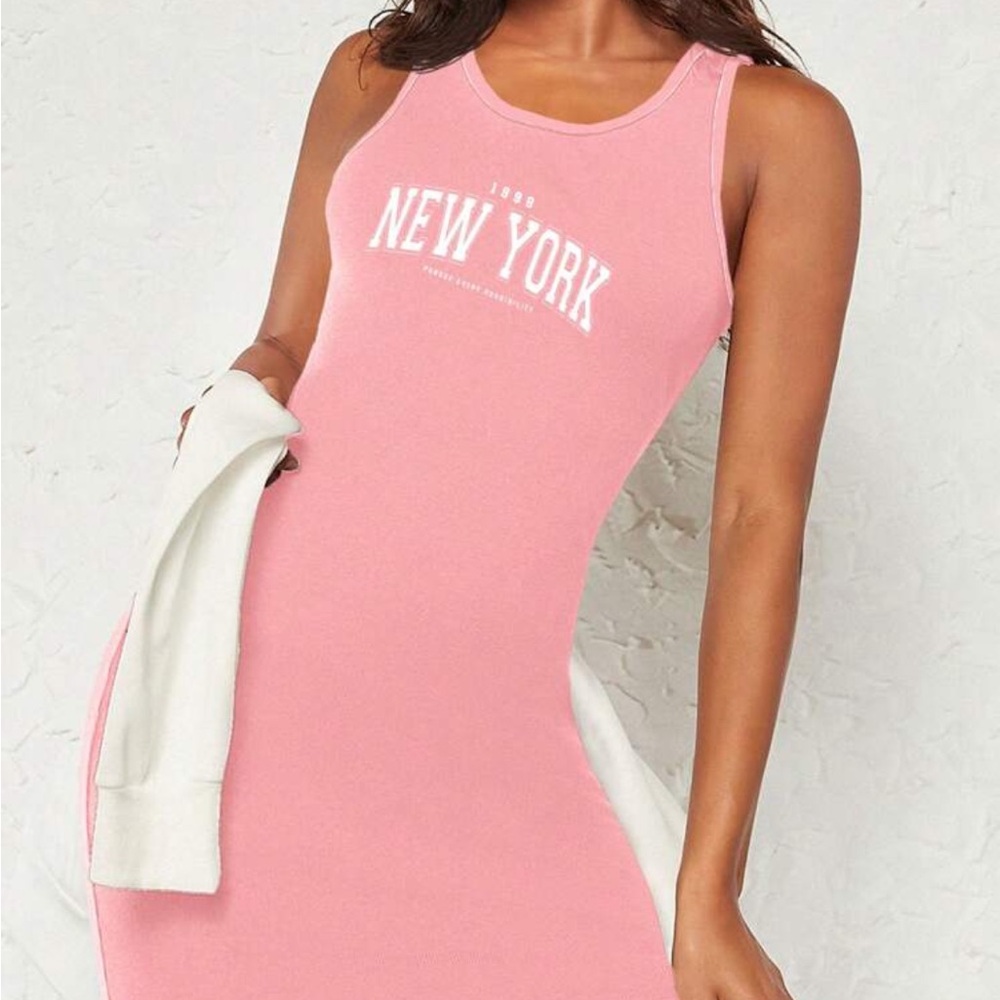 SHEIN NWOT Pink Sleeveless Dress with New York Print size XL
